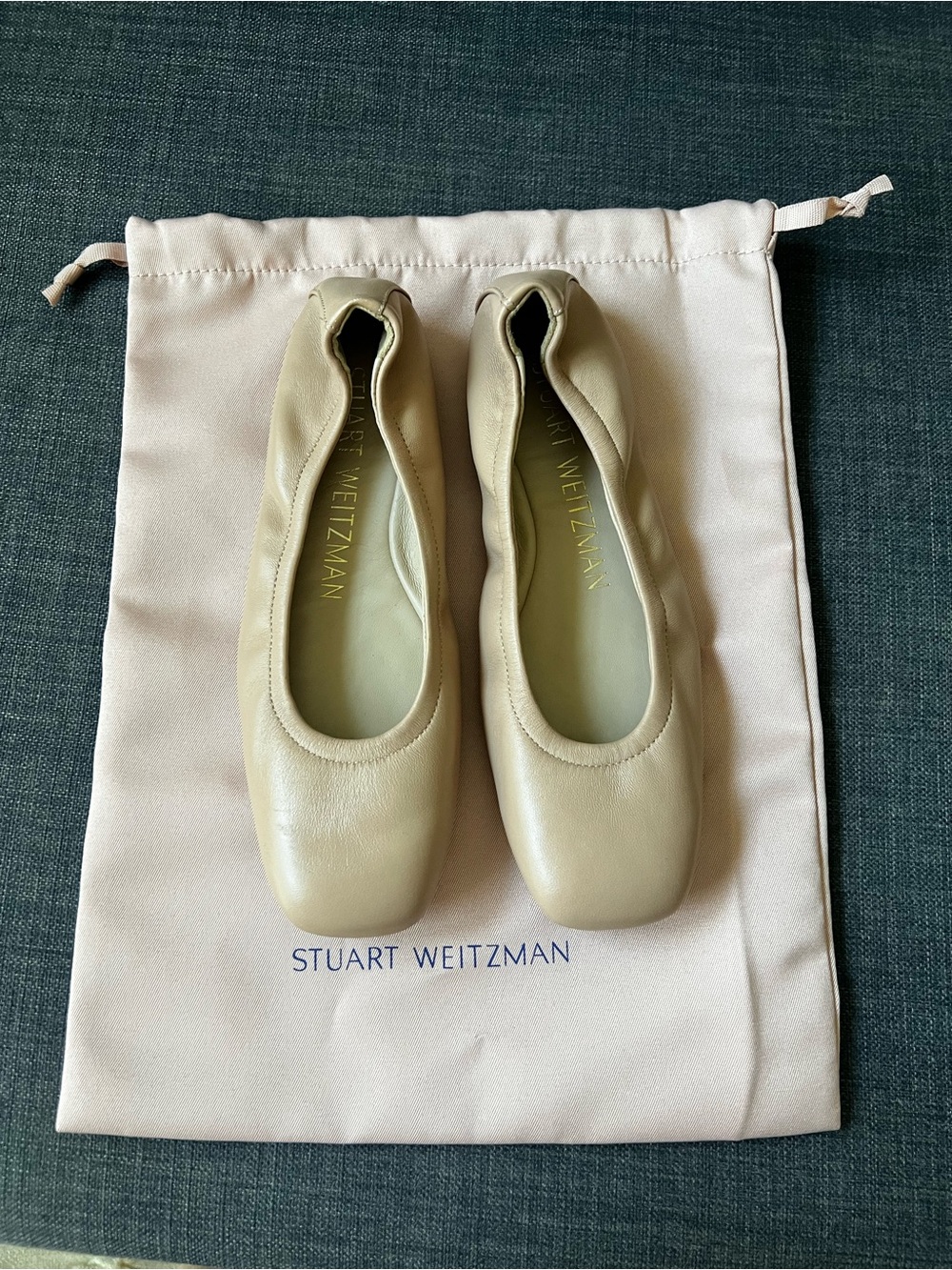 Stuart Weitzman Nude Leather Square-Toe Ballet Flats size 7